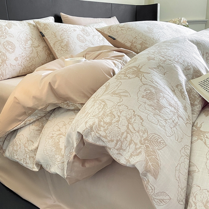 宜代光年 2025新款60S水洗棉单被套 牡丹-咖