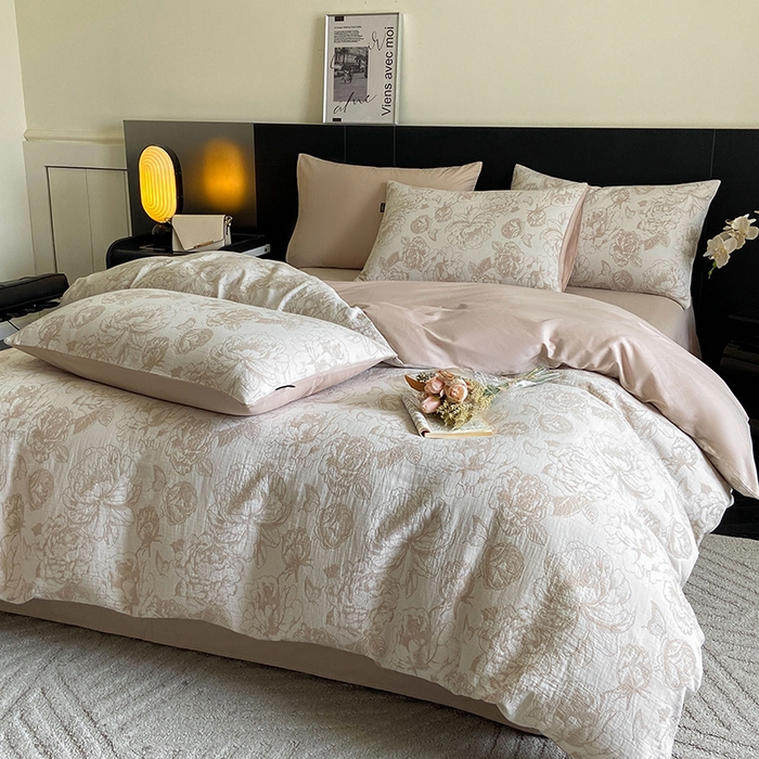 91家纺网 家纺一手货源 找家纺 宜代光年 2025新款60S水洗棉单被套 牡丹-咖