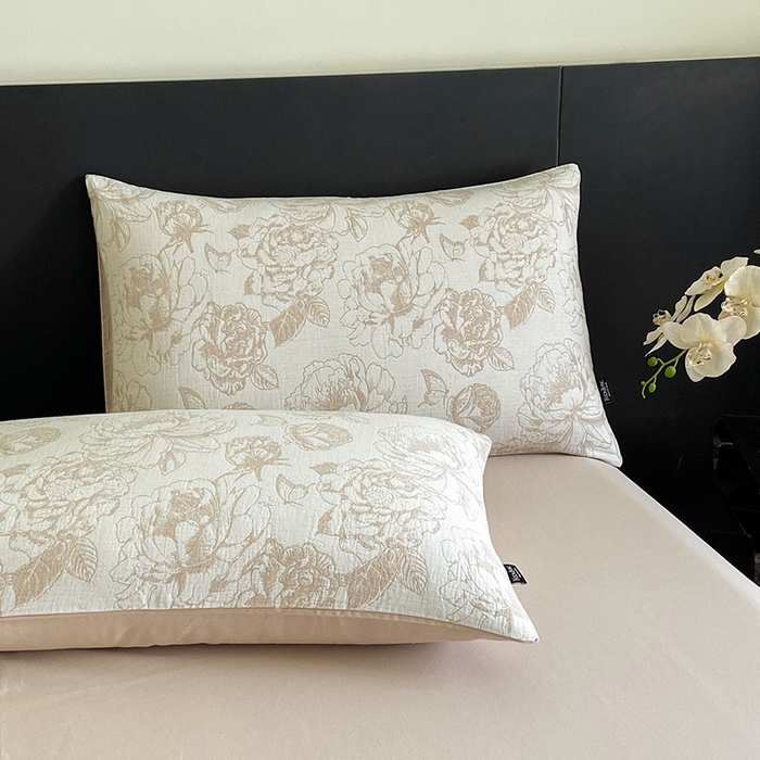 91家纺网 家纺一手货源 找家纺 宜代光年 2025新款60S水洗棉单被套 牡丹-咖