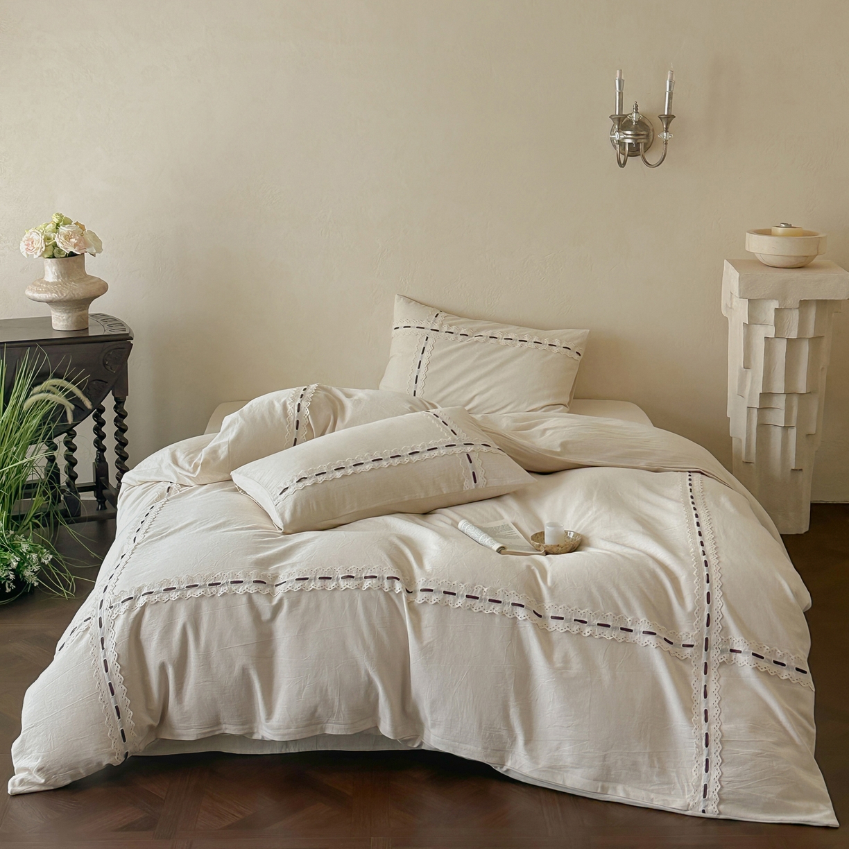 （总）例外 2025新款A类色织亚麻提花水洗棉四件套-云端【 此款各平台严格控价；卷后 标准不得低于298 加大不得低于 315】 【套件 会员 -20 /套】