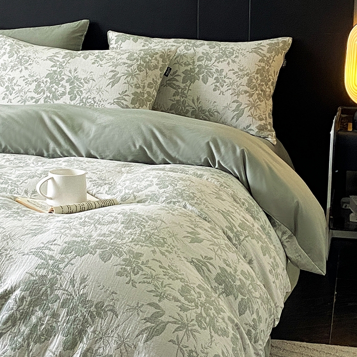 91家纺网 家纺一手货源 找家纺 宜代光年 2025新款60S水洗棉单被套 繁花-绿