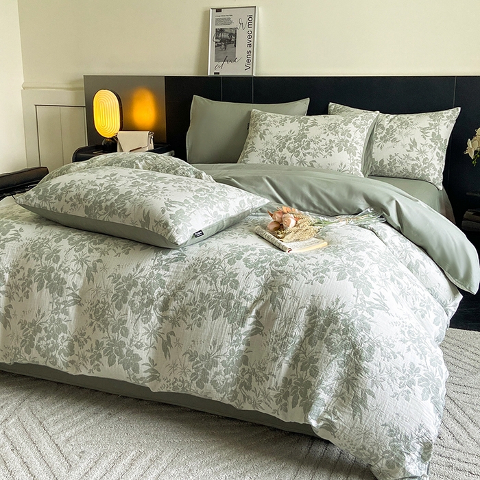 91家纺网 家纺一手货源 找家纺 宜代光年 2025新款60S水洗棉单被套 繁花-绿
