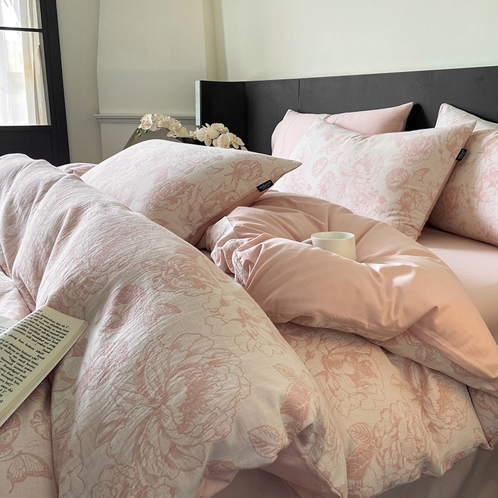 91家纺网 家纺一手货源 找家纺 宜代光年 2025新款60S水洗棉单被套 牡丹-粉
