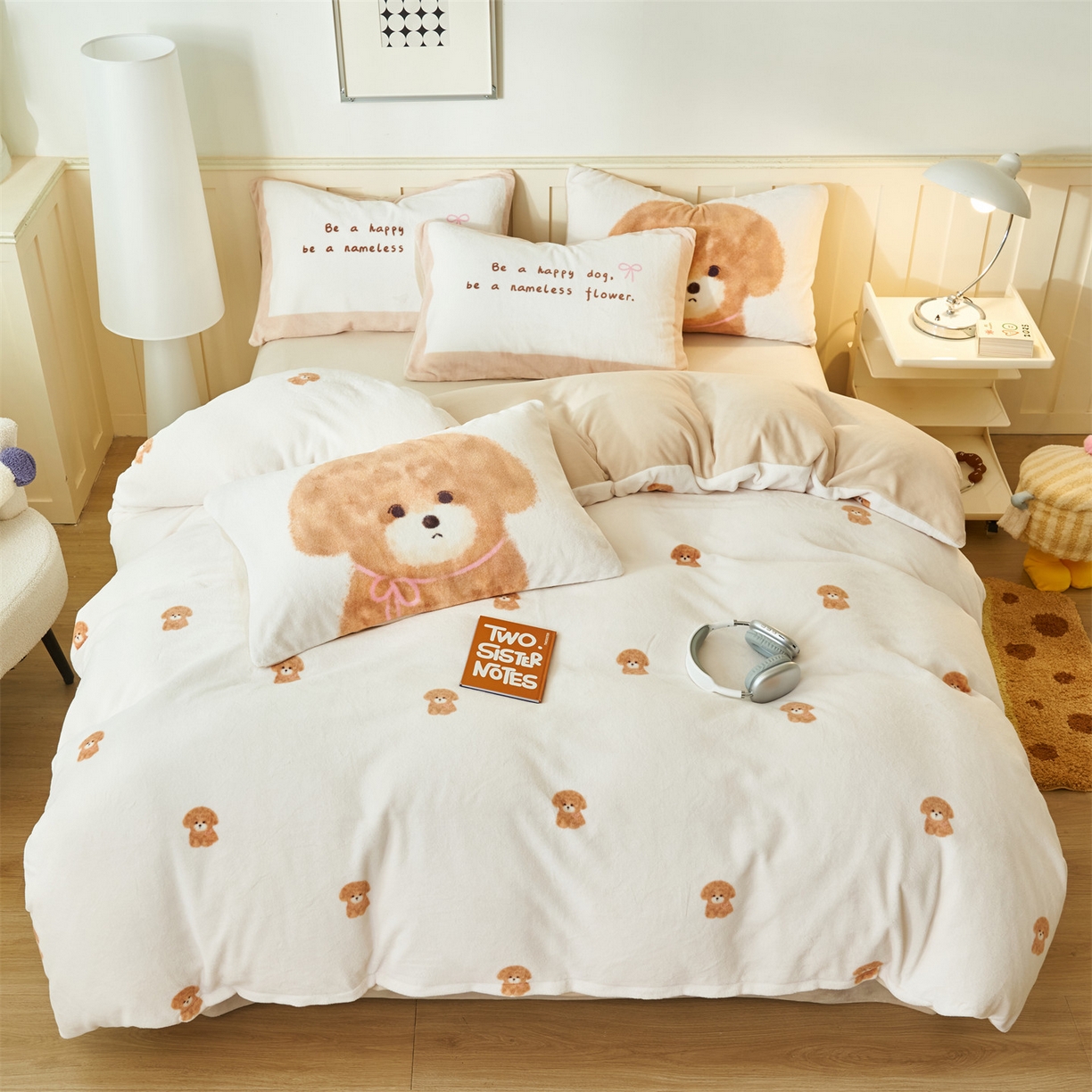 91家纺网 家纺一手货源 找家纺 金鹰 202新款A类数码印花卡通牛奶绒四件套 汪星人