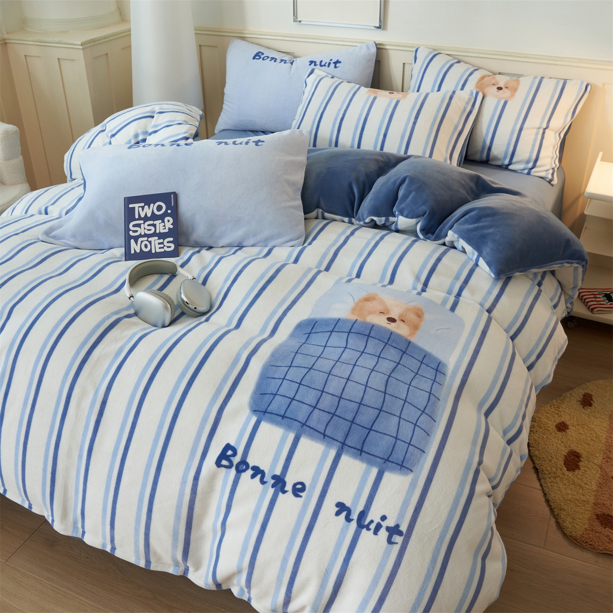 91家纺网 家纺一手货源 找家纺 金鹰 202新款A类数码印花卡通牛奶绒四件套 晚安