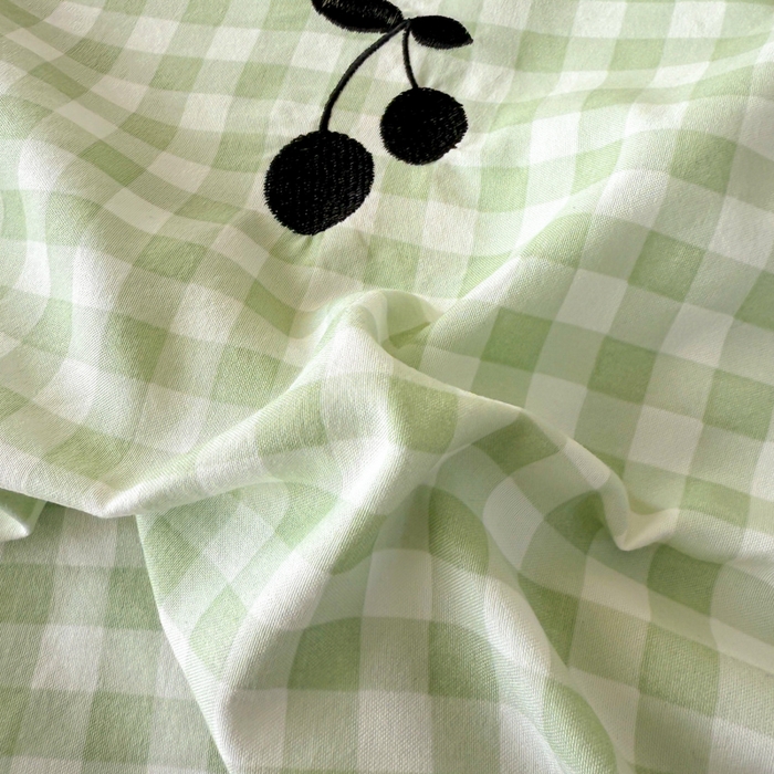 91家纺网 家纺一手货源 找家纺 米可2025新款水洗棉绣花花边款四件套 樱桃-绿