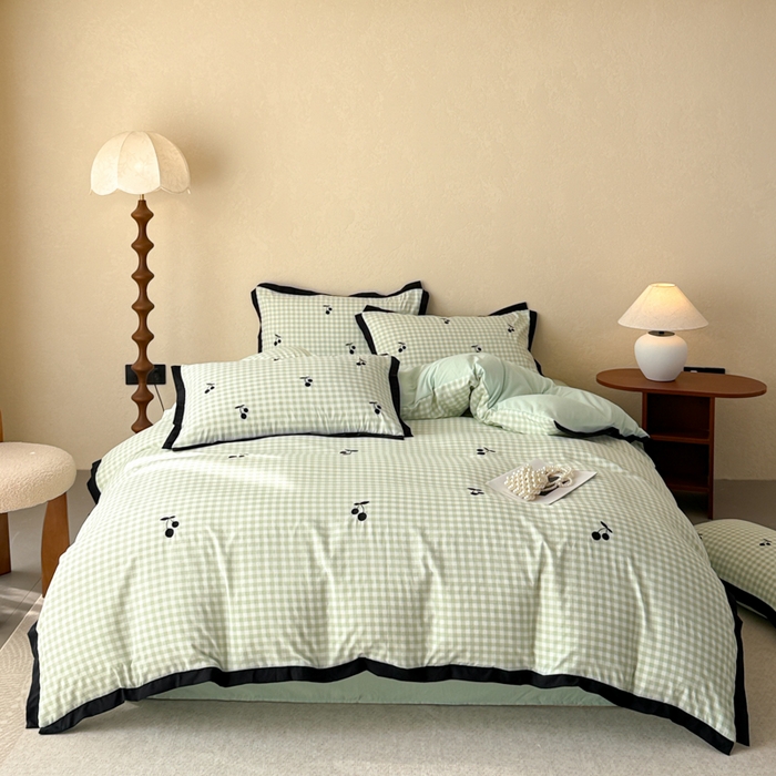 91家纺网 家纺一手货源 找家纺 （总）米可 2025新款水洗棉绣花花边款四件套