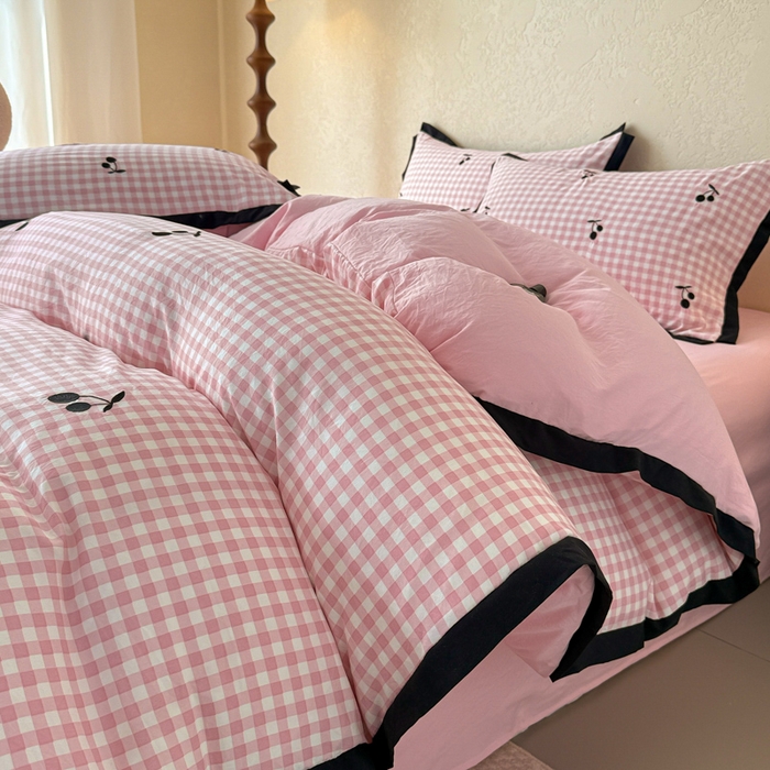 91家纺网 家纺一手货源 找家纺 （总）米可 2025新款水洗棉绣花花边款四件套