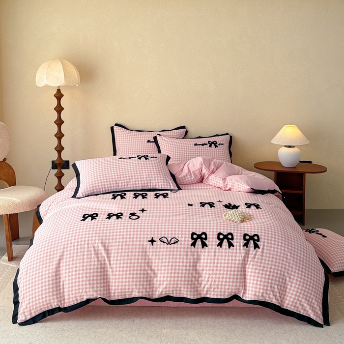 91家纺网 家纺一手货源 找家纺 （总）米可 2025新款水洗棉绣花花边款四件套