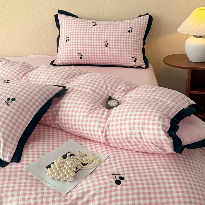 91家纺网 家纺一手货源 找家纺 （总）米可 2025新款水洗棉绣花花边款四件套