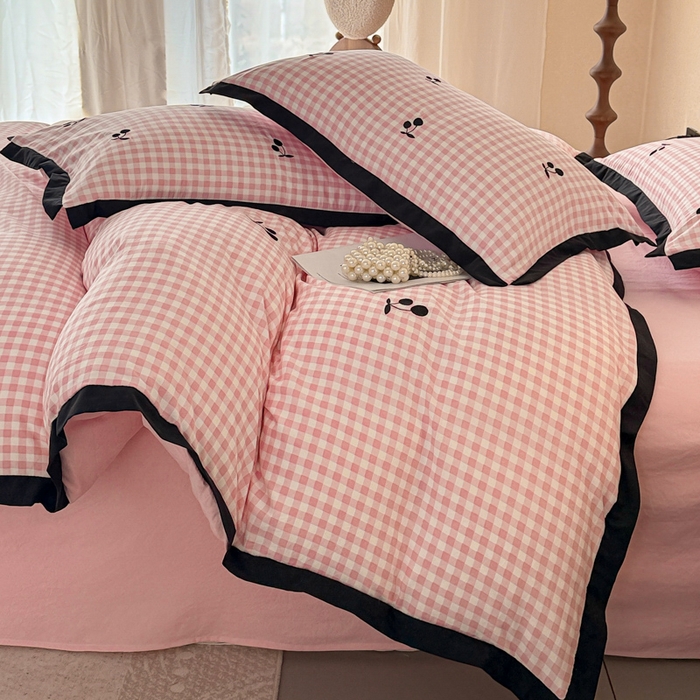 91家纺网 家纺一手货源 找家纺 （总）米可 2025新款水洗棉绣花花边款四件套