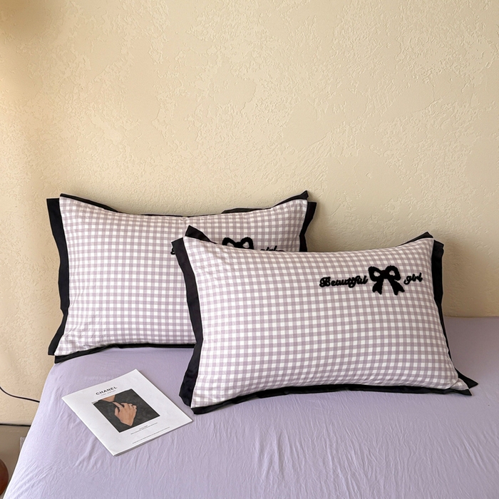 91家纺网 家纺一手货源 找家纺 米可 2025新款水洗棉绣花花边款四件套 蝴蝶结-紫