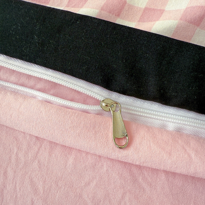 91家纺网 家纺一手货源 找家纺 米可 2025新款水洗棉绣花花边款四件套 蝴蝶结-粉