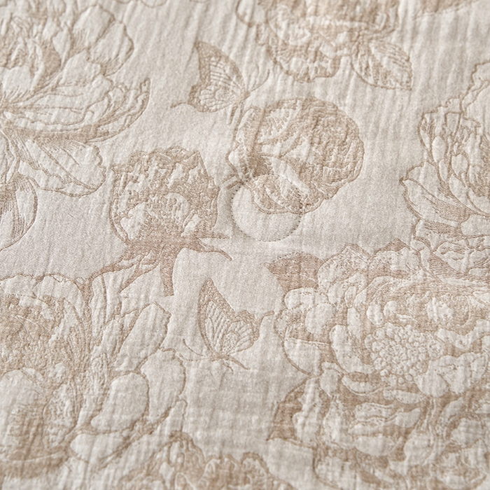 91家纺网 家纺一手货源 找家纺 宜代光年 2025新款60s水洗棉全棉提花夏被 牡丹-咖