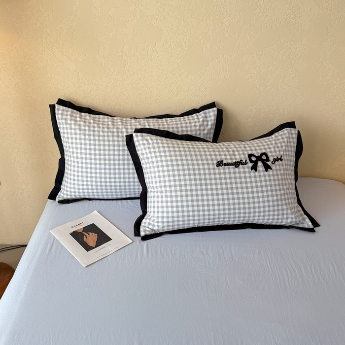 91家纺网 家纺一手货源 找家纺 米可 2025新款水洗棉绣花花边款四件套 蝴蝶结-蓝