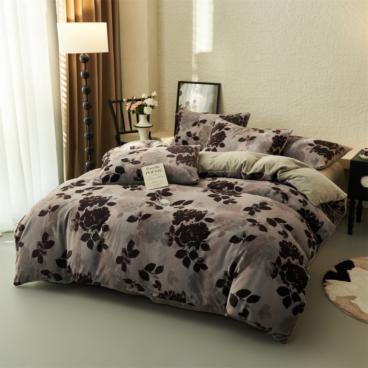 91家纺网 家纺一手货源 找家纺 金鹰 2025新款A类数码印花牛奶绒四件套绒套件 丽莎