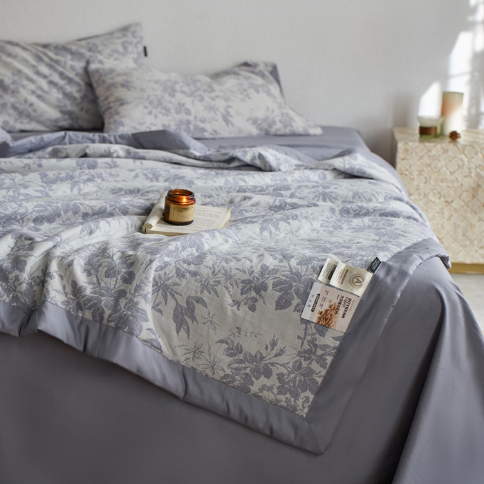 91家纺网 家纺一手货源 找家纺 宜代光年 2025新款60s水洗棉全棉提花夏被 繁花-紫