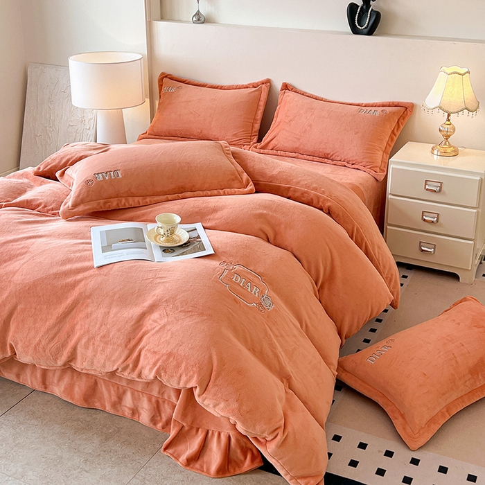 梦莱斯 2025全消光加厚牛奶绒四件套 - 山茶花系列 山茶花-橙