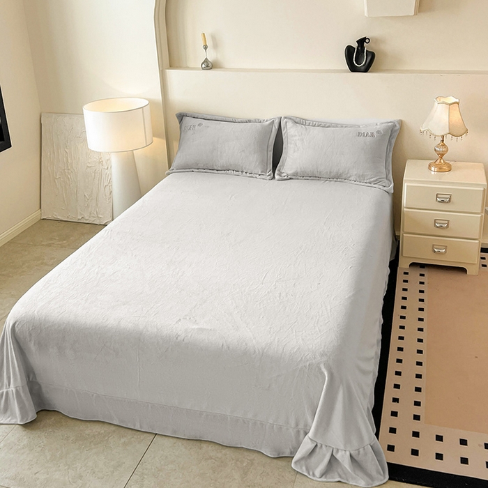 91家纺网 家纺一手货源 找家纺 梦莱斯 2025全消光加厚牛奶绒四件套 - 山茶花系列 山茶花-浅灰