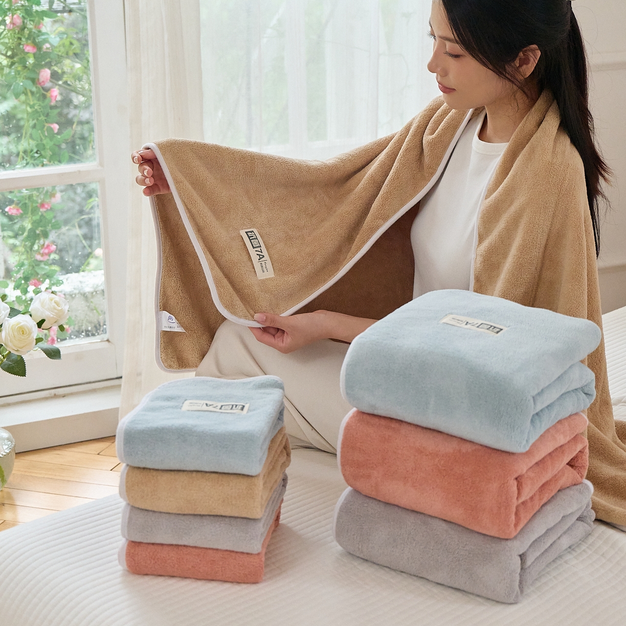 91家纺网 家纺一手货源 找家纺 沐瑟家纺 2025新款亲肤柔软珊瑚绒毛巾浴巾-抗菌系列 组合 35*75cm毛巾/条