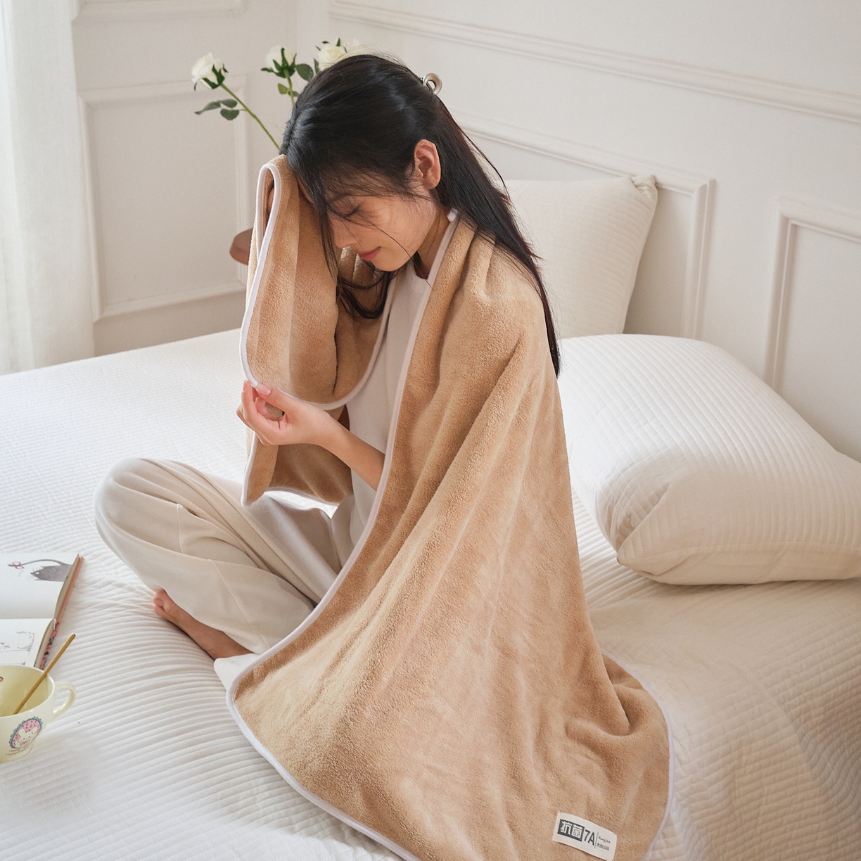 91家纺网 家纺一手货源 找家纺 沐瑟家纺 2025新款亲肤柔软珊瑚绒毛巾浴巾-抗菌系列 抗菌-卡其 35*75cm毛巾/条