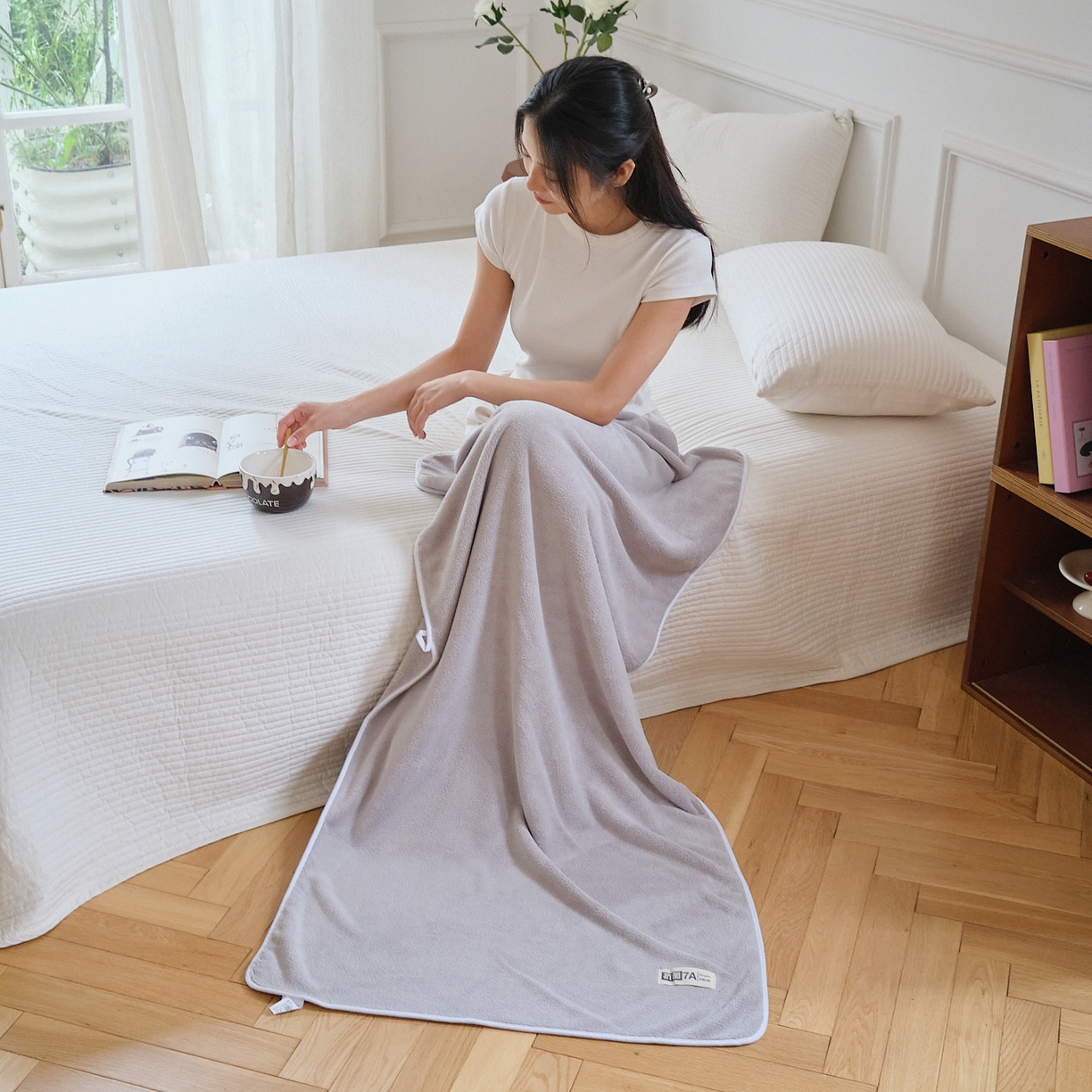 91家纺网 家纺一手货源 找家纺 沐瑟家纺 2025新款亲肤柔软珊瑚绒毛巾浴巾-抗菌系列 抗菌-灰色 70*140cm浴巾/条