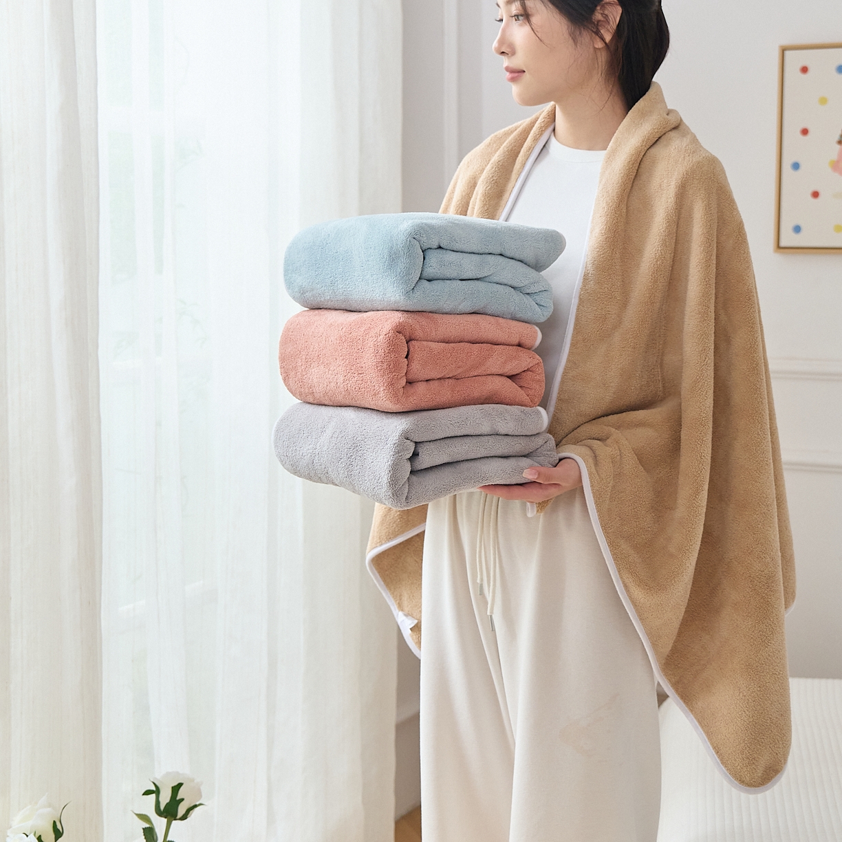 91家纺网 家纺一手货源 找家纺 （总）沐瑟家纺 2025新款亲肤柔软珊瑚绒毛巾浴巾-抗菌系列