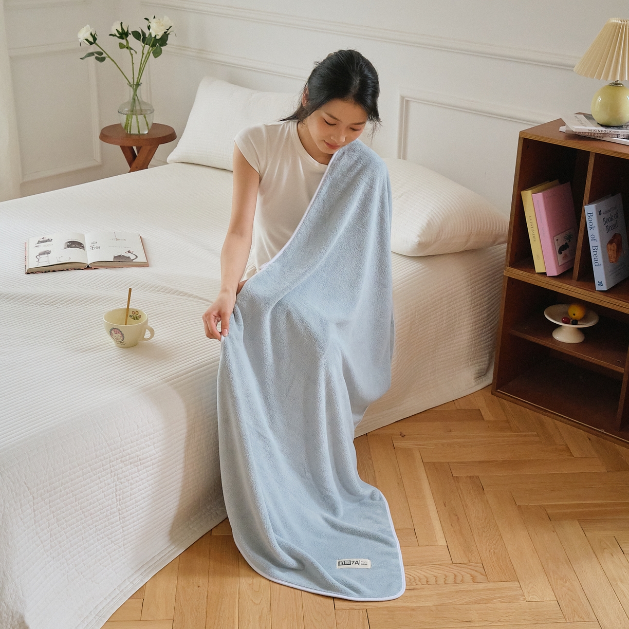 91家纺网 家纺一手货源 找家纺 沐瑟家纺 2025新款亲肤柔软珊瑚绒毛巾浴巾-抗菌系列 抗菌-天蓝 70*140cm浴巾/条