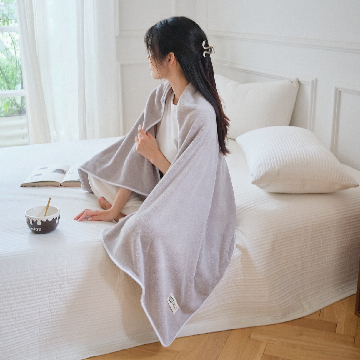 91家纺网 家纺一手货源 找家纺 沐瑟家纺 2025新款亲肤柔软珊瑚绒毛巾浴巾-抗菌系列 抗菌-灰色 70*140cm浴巾/条