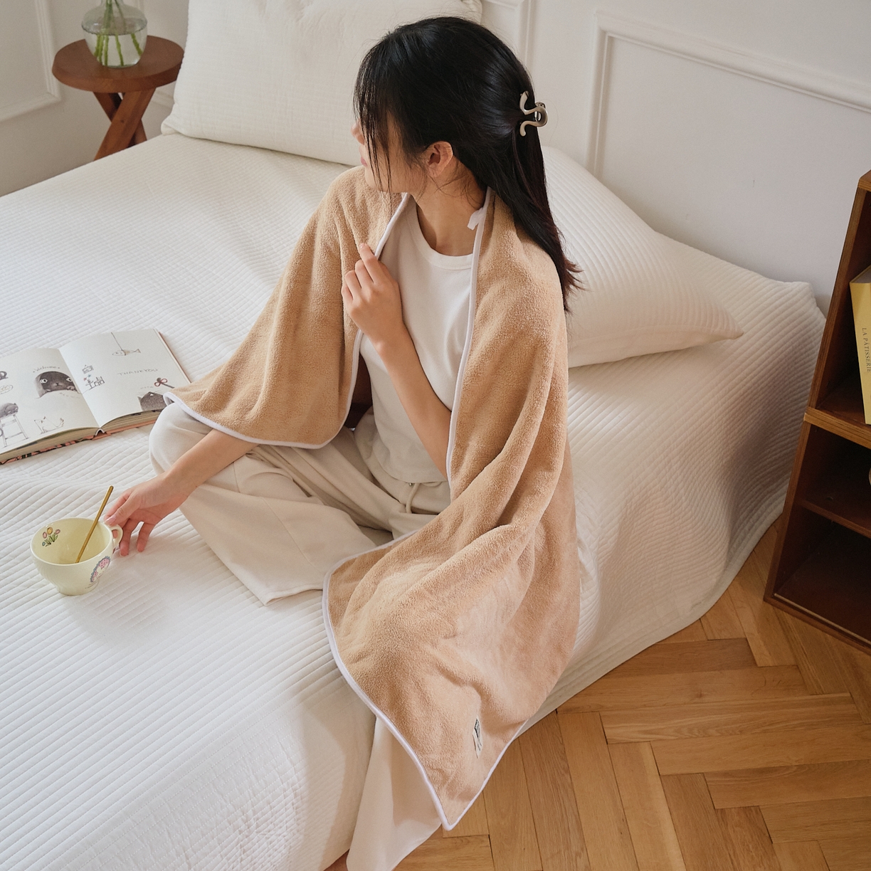 91家纺网 家纺一手货源 找家纺 沐瑟家纺 2025新款亲肤柔软珊瑚绒毛巾浴巾-抗菌系列 抗菌-卡其 70*140cm浴巾/条