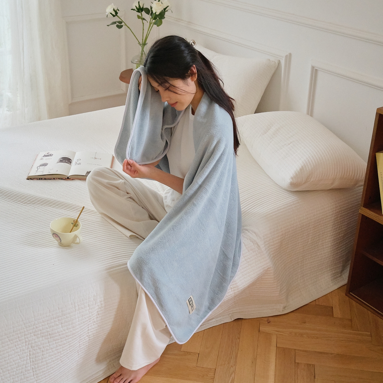 91家纺网 家纺一手货源 找家纺 沐瑟家纺 2025新款亲肤柔软珊瑚绒毛巾浴巾-抗菌系列 抗菌-天蓝 70*140cm浴巾/条