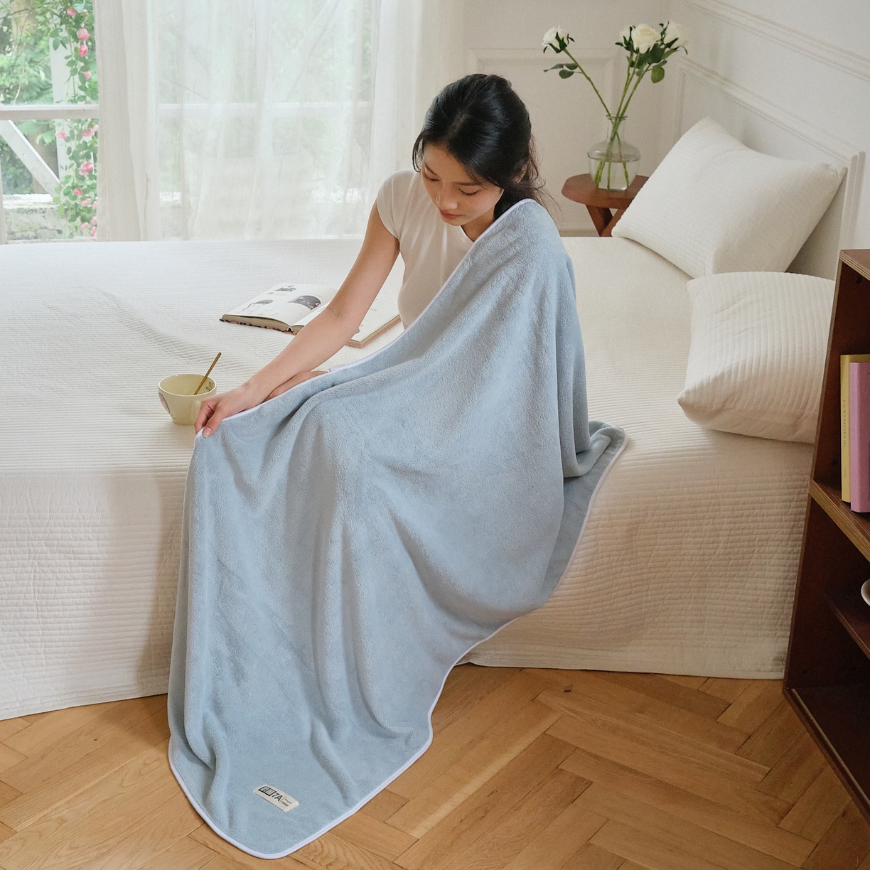 91家纺网 家纺一手货源 找家纺 沐瑟家纺 2025新款亲肤柔软珊瑚绒毛巾浴巾-抗菌系列 抗菌-天蓝 35*75cm毛巾/条