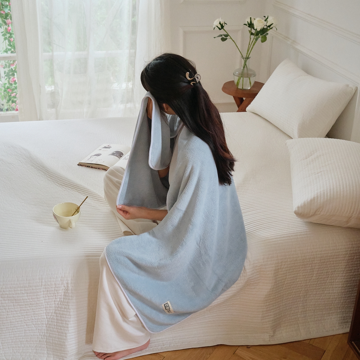 91家纺网 家纺一手货源 找家纺 沐瑟家纺 2025新款亲肤柔软珊瑚绒毛巾浴巾-抗菌系列 抗菌-天蓝 35*75cm毛巾/条