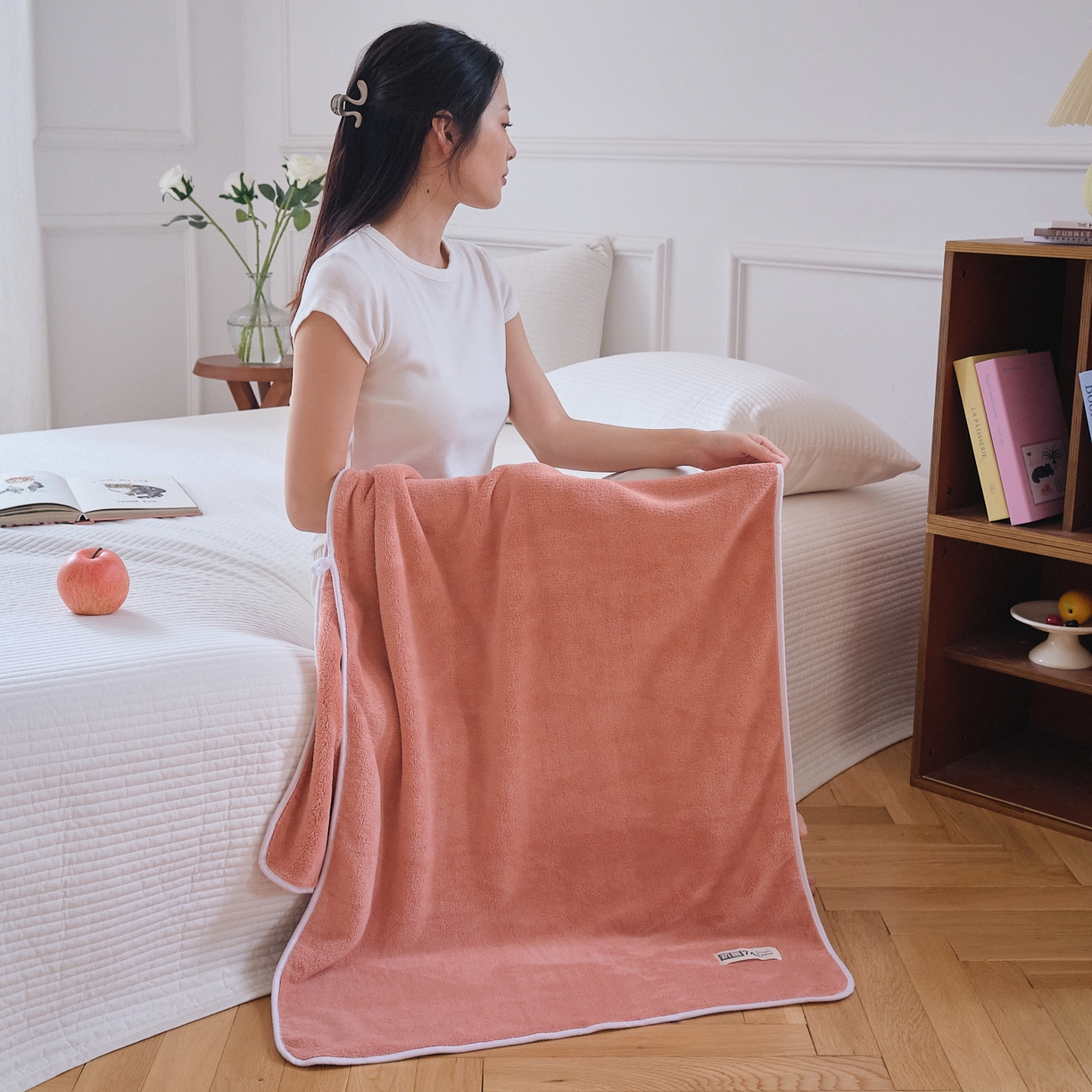 91家纺网 家纺一手货源 找家纺 沐瑟家纺 2025新款亲肤柔软珊瑚绒毛巾浴巾-抗菌系列 抗菌-豆沙 70*140cm浴巾/条