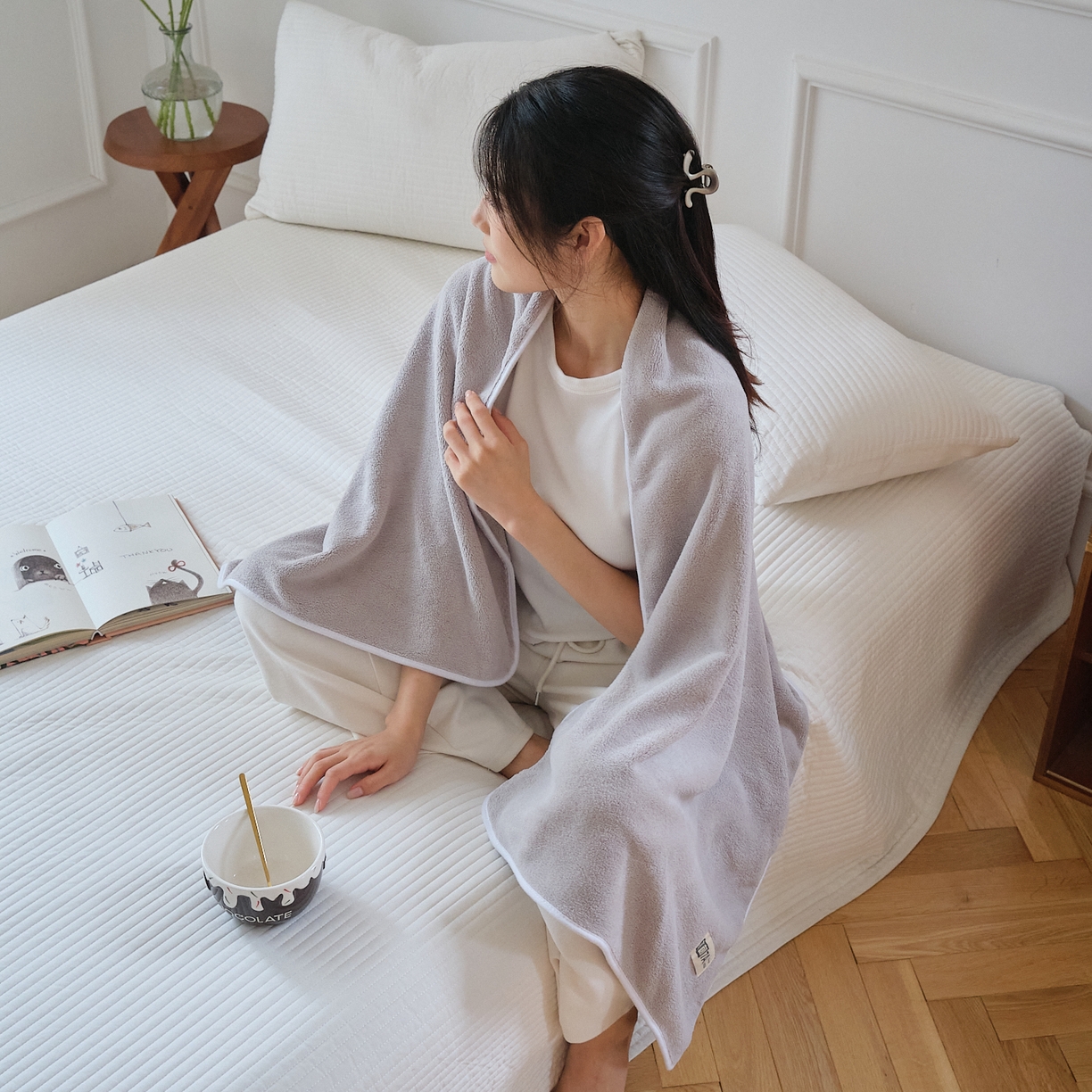 91家纺网 家纺一手货源 找家纺 沐瑟家纺 2025新款亲肤柔软珊瑚绒毛巾浴巾-抗菌系列 抗菌-灰色 70*140cm浴巾/条