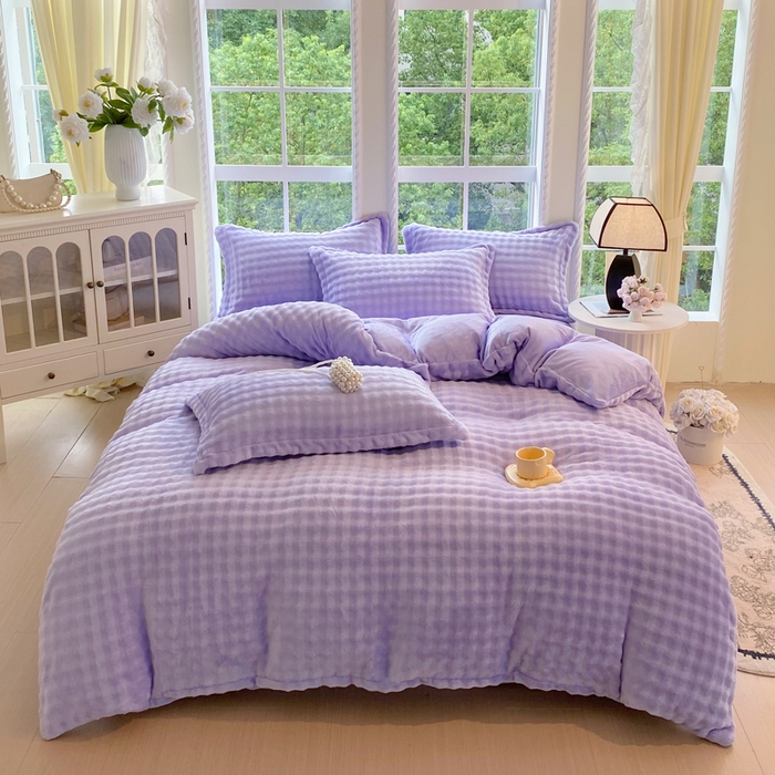 （总）春皖家纺 2025新款全消光克的泡泡绒牛奶绒四件套-皮草绒系列