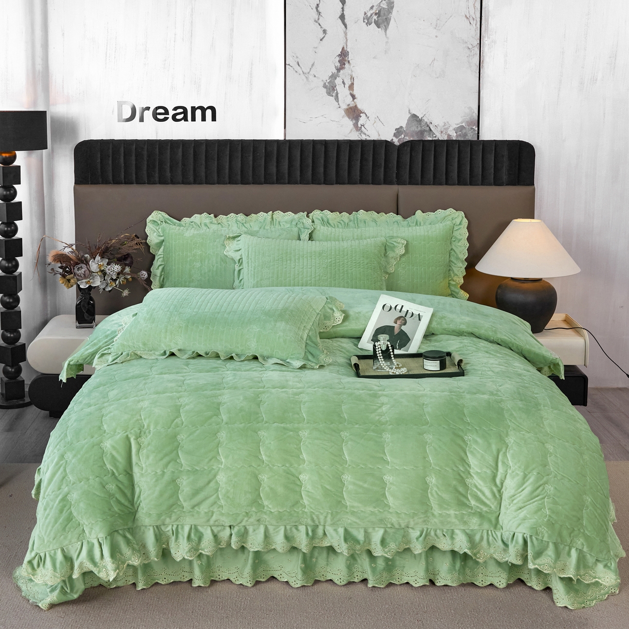 91家纺网 家纺一手货源 找家纺 （总）青竹苑 2025新款婴儿绒宝宝绒玫瑰版床盖款四件套