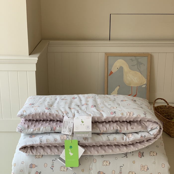 91家纺网 家纺一手货源 找家纺 汇庭 2025秋冬新款·糯米纱布双人豆豆被系列 皮皮象蓝