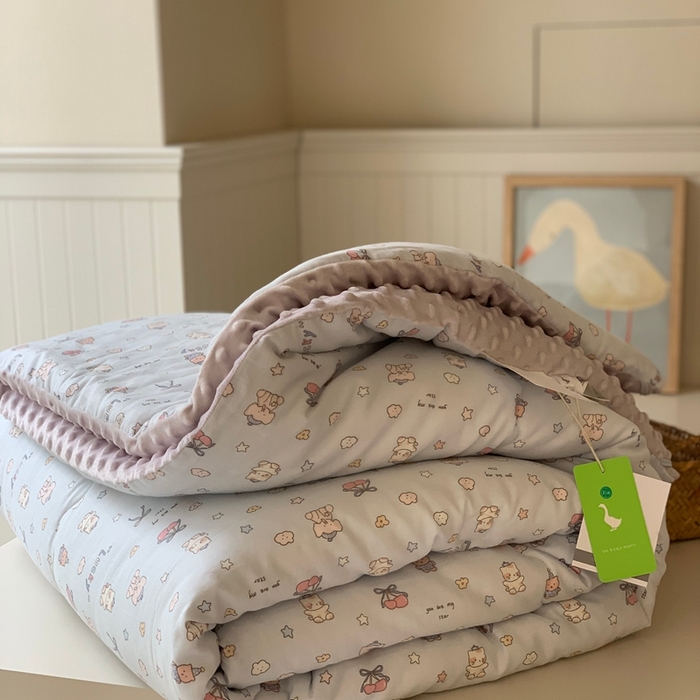 91家纺网 家纺一手货源 找家纺 汇庭 2025秋冬新款·糯米纱布双人豆豆被系列 皮皮象蓝