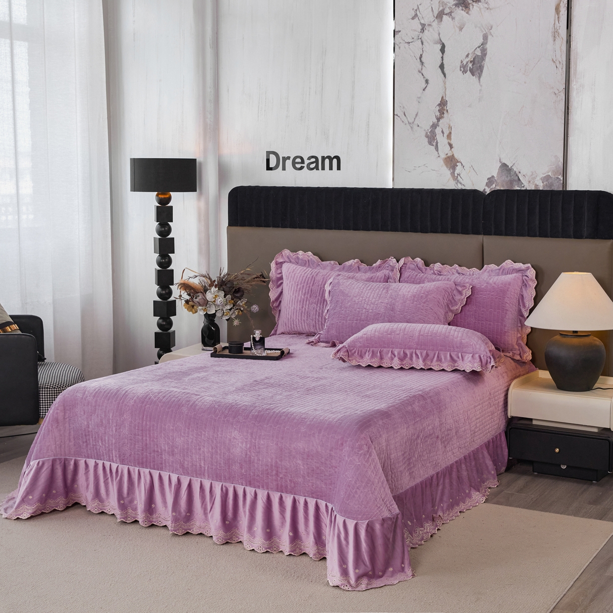 91家纺网 家纺一手货源 找家纺 青竹苑 2025新款婴儿绒宝宝绒玫瑰版床盖款四件套 慕达-紫