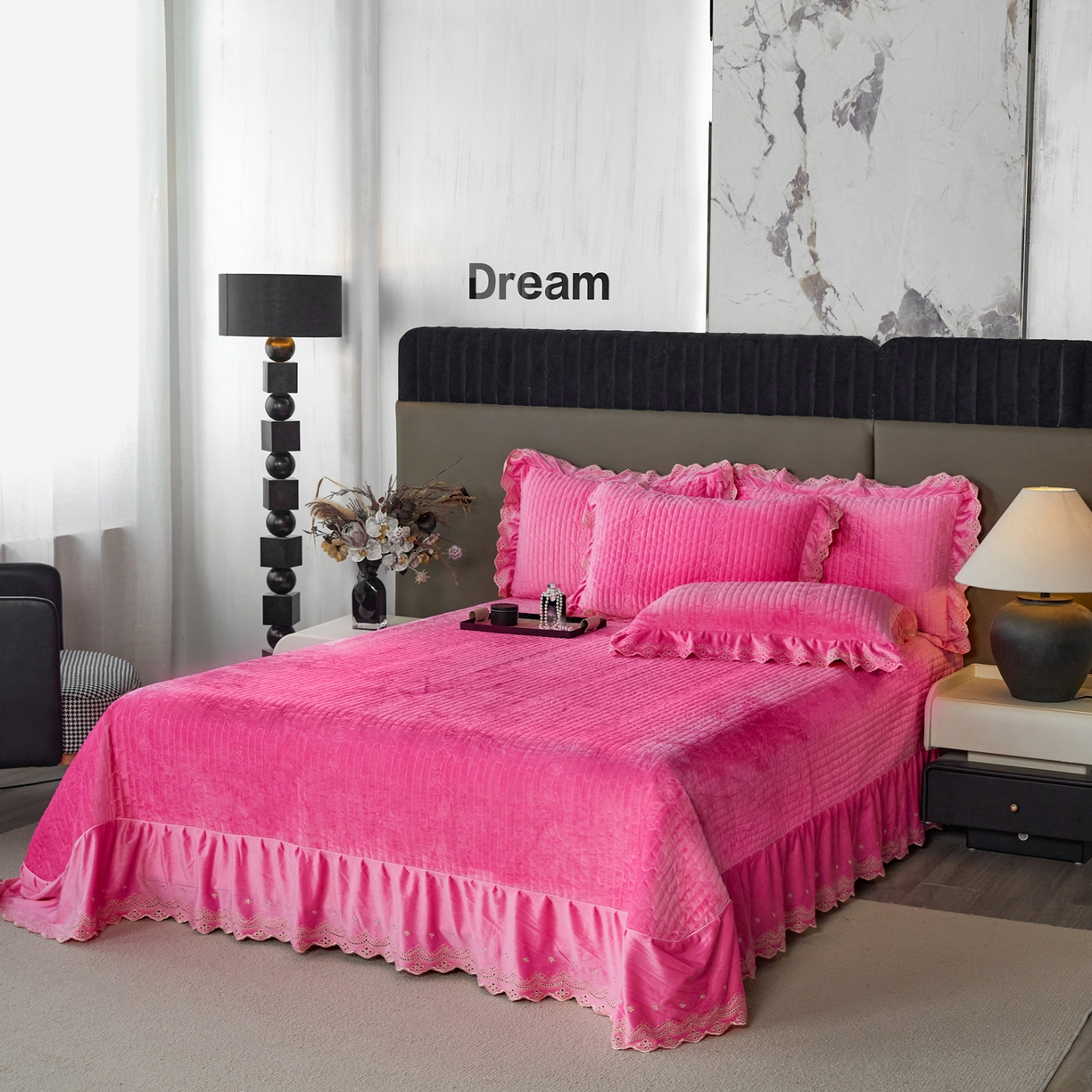 91家纺网 家纺一手货源 找家纺 青竹苑 2025新款婴儿绒宝宝绒玫瑰版床盖款四件套 慕达-妍红