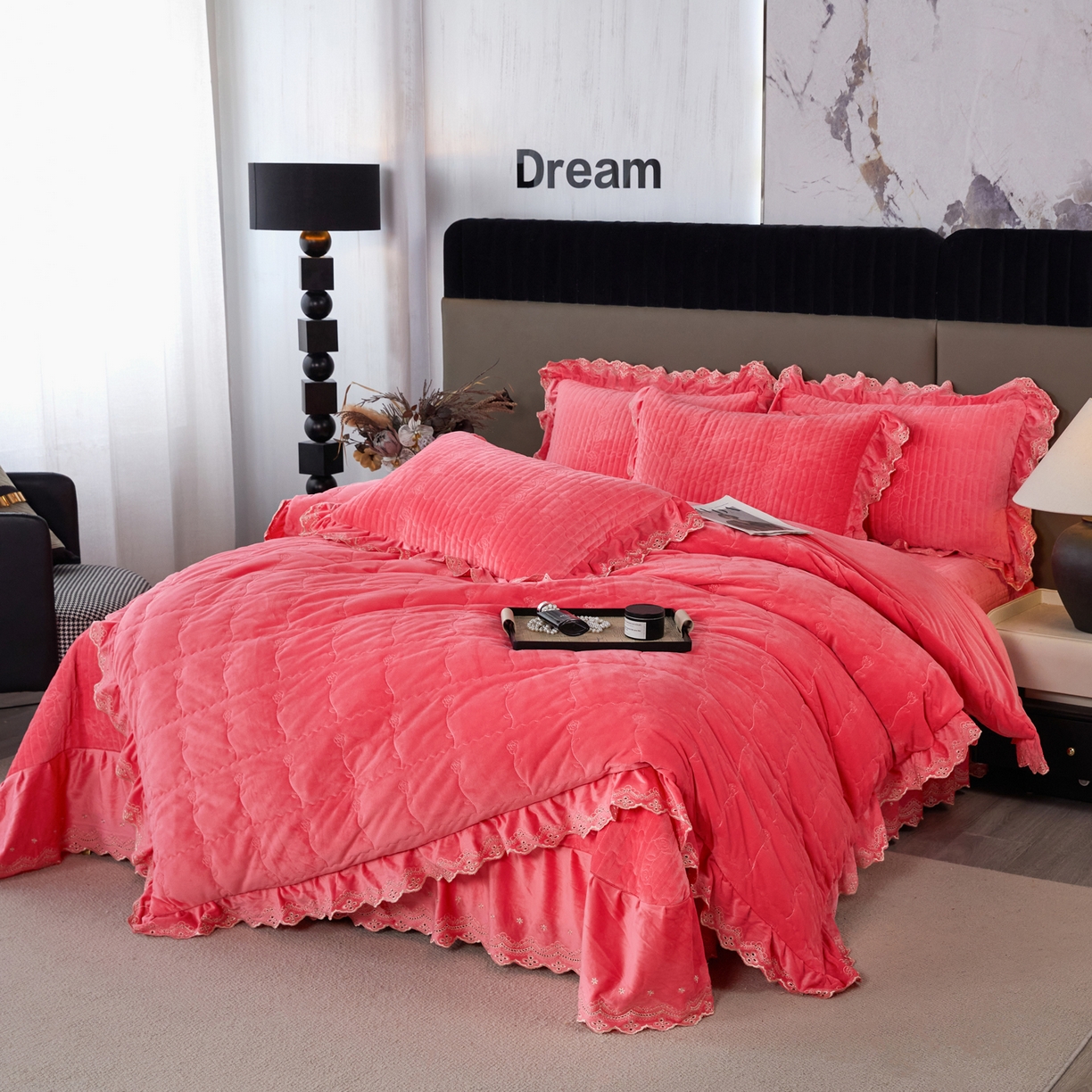 91家纺网 家纺一手货源 找家纺 青竹苑 2025新款婴儿绒宝宝绒玫瑰版床盖款四件套 慕达-深粉