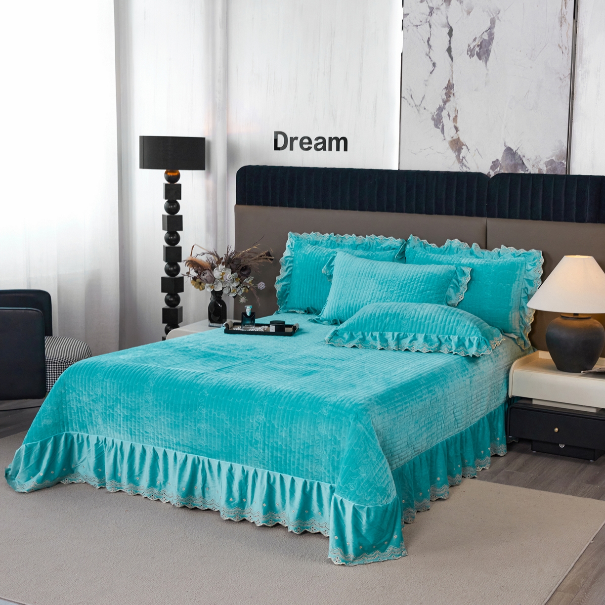 91家纺网 家纺一手货源 找家纺 青竹苑 2025新款婴儿绒宝宝绒玫瑰版床盖款四件套 慕达-青