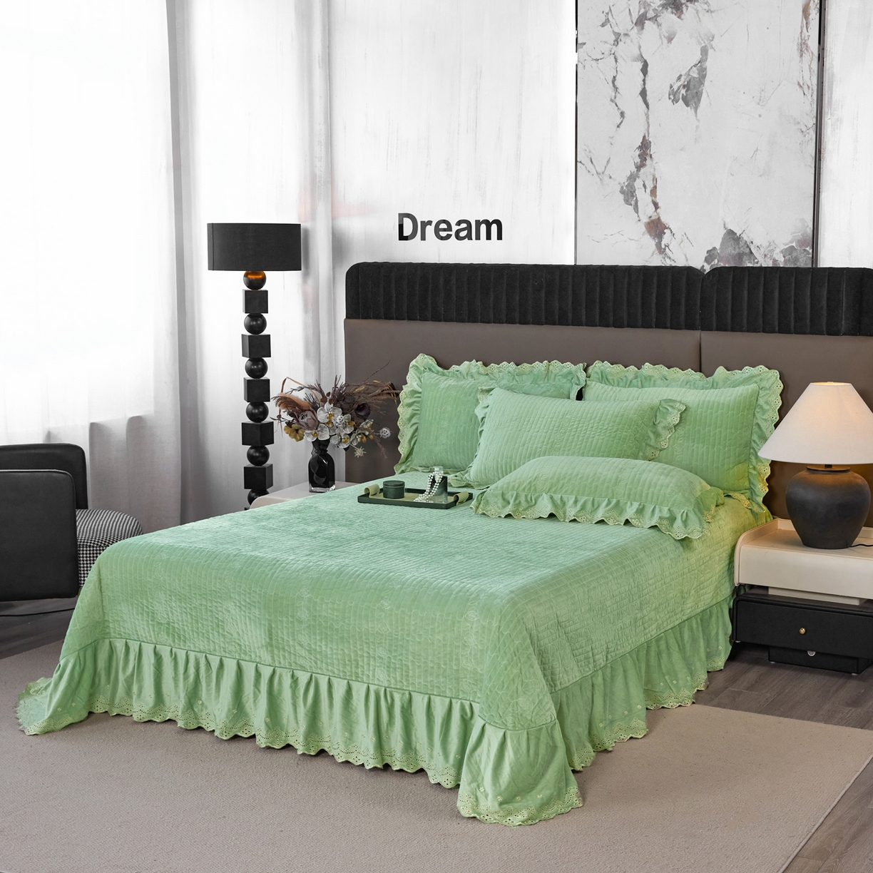 91家纺网 家纺一手货源 找家纺 青竹苑 2025新款婴儿绒宝宝绒玫瑰版床盖款四件套 慕达-绿