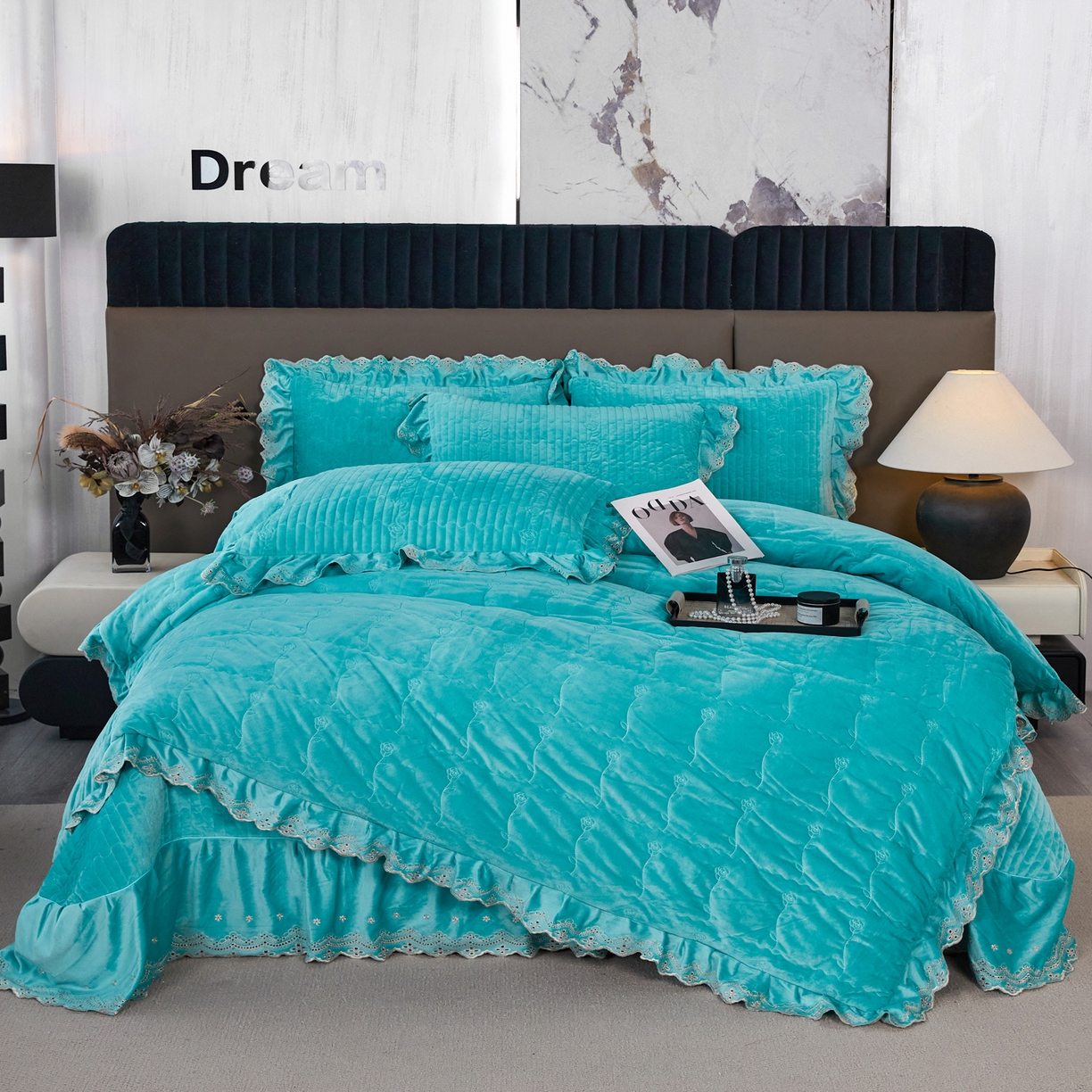 91家纺网 家纺一手货源 找家纺 青竹苑 2025新款婴儿绒宝宝绒玫瑰版床盖款四件套 慕达-青