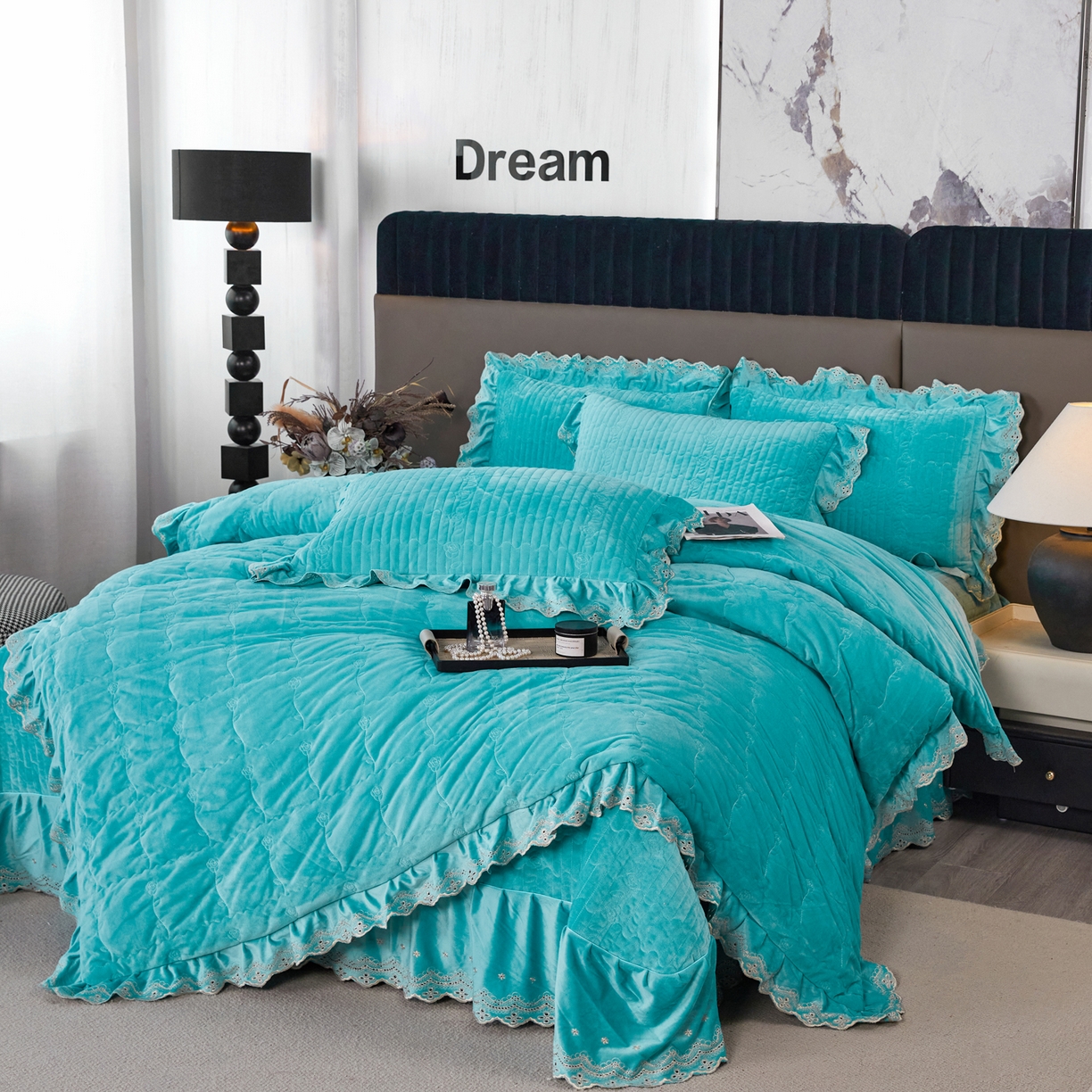 91家纺网 家纺一手货源 找家纺 青竹苑 2025新款婴儿绒宝宝绒玫瑰版床盖款四件套 慕达-青