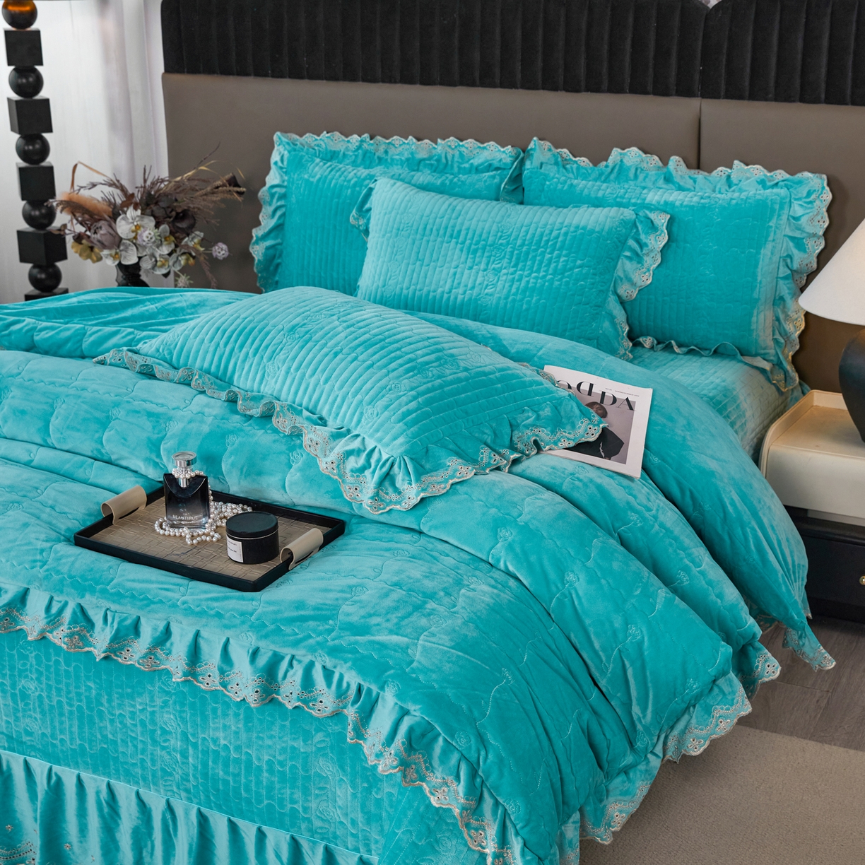 91家纺网 家纺一手货源 找家纺 青竹苑 2025新款婴儿绒宝宝绒玫瑰版床盖款四件套 慕达-青