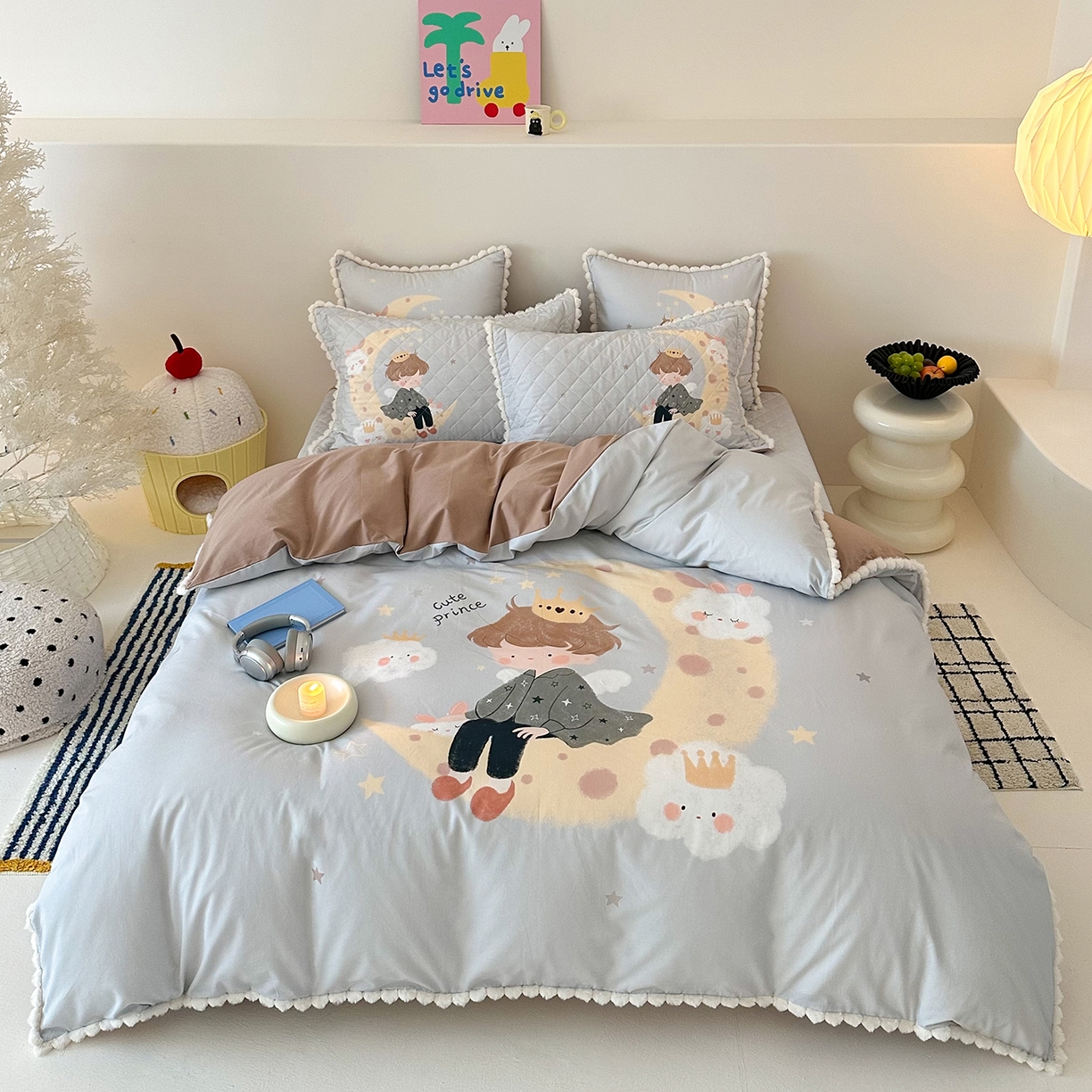 漫调家纺 2025新款全棉磨毛大版卡通床盖套件 小王子