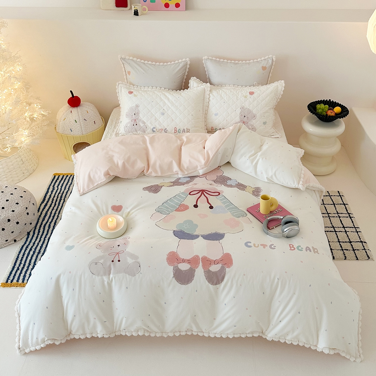 91家纺网 家纺一手货源 找家纺 （总）漫调家纺 2025新款全棉磨毛大版卡通床盖套件