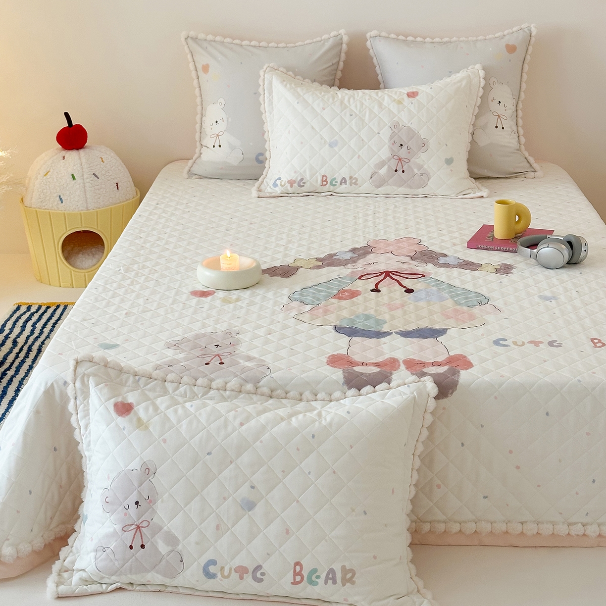 91家纺网 家纺一手货源 找家纺 （总）漫调家纺 2025新款全棉磨毛大版卡通床盖套件